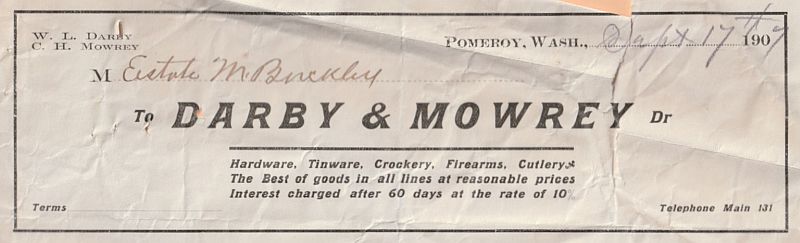 Top of a statement from Darby and Mowry in 1907