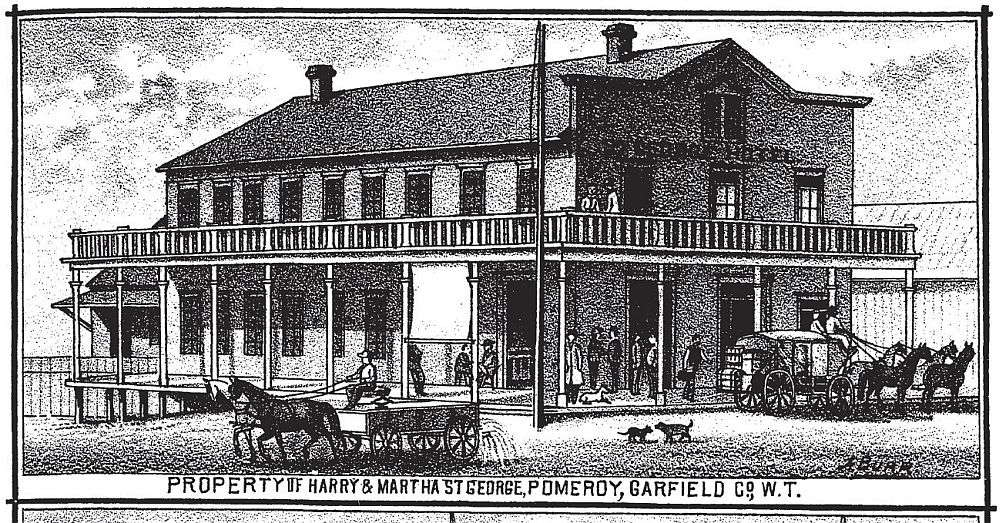 A drawing of the St. George Hotel, Pomeroy, Washington Territory, 