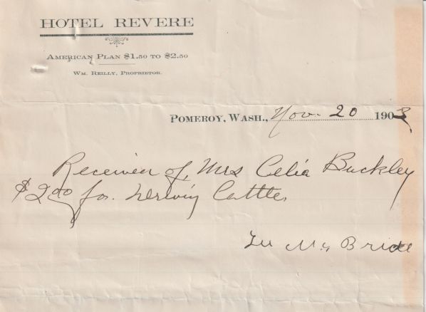 image of a receipt from 1903 using Hotel Revere letterhead