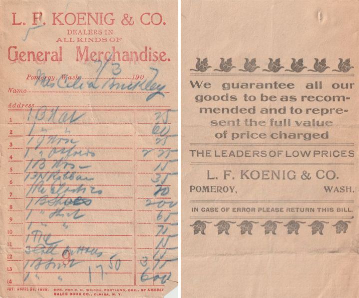 image of a receipt L. F. Koenig & Co. from 1907