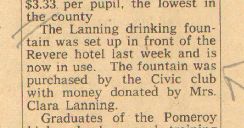 image of the news clipping relating to the Lanning drinking fountain