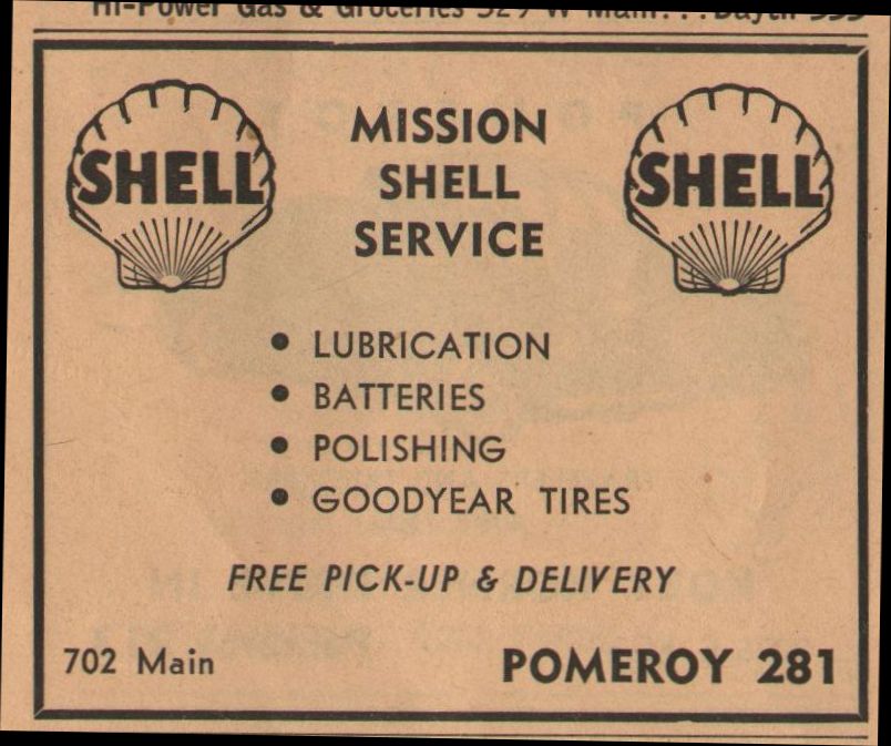 Mission Shell Yellow Pages ad from 1953