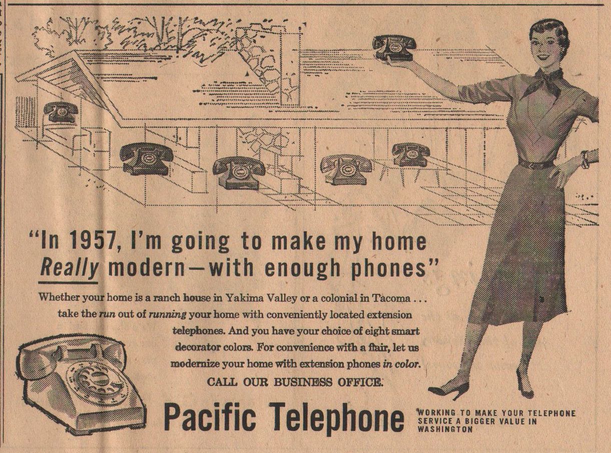 1956 advertisment from Pomeroy East Washingtonian for the Pacific Telephone Company