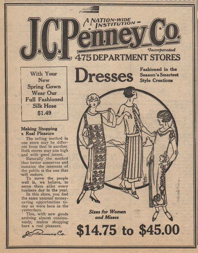 J C Penney, Pomeroy Washington, 1926 newspaper advertisement