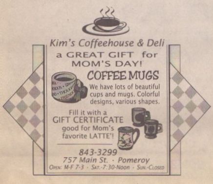 Kim's Coffeeshop, Pomereoy, 2000 advertisement