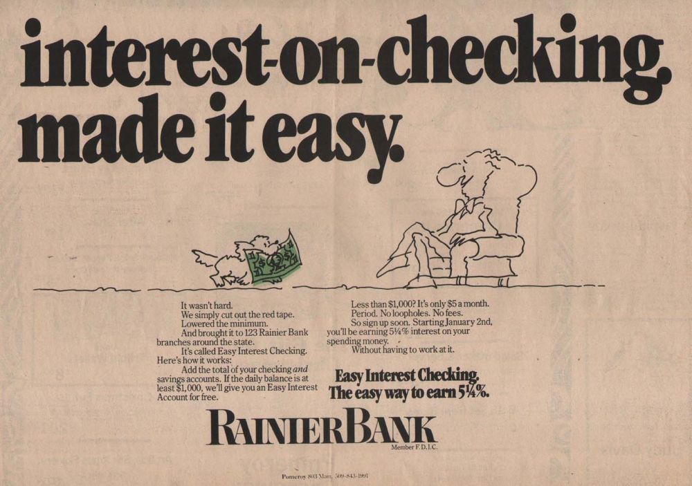 Rainier bank nespaper advert from December, 1980
