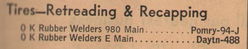 1953 Yellow Pages listing for OK Rubber Welders