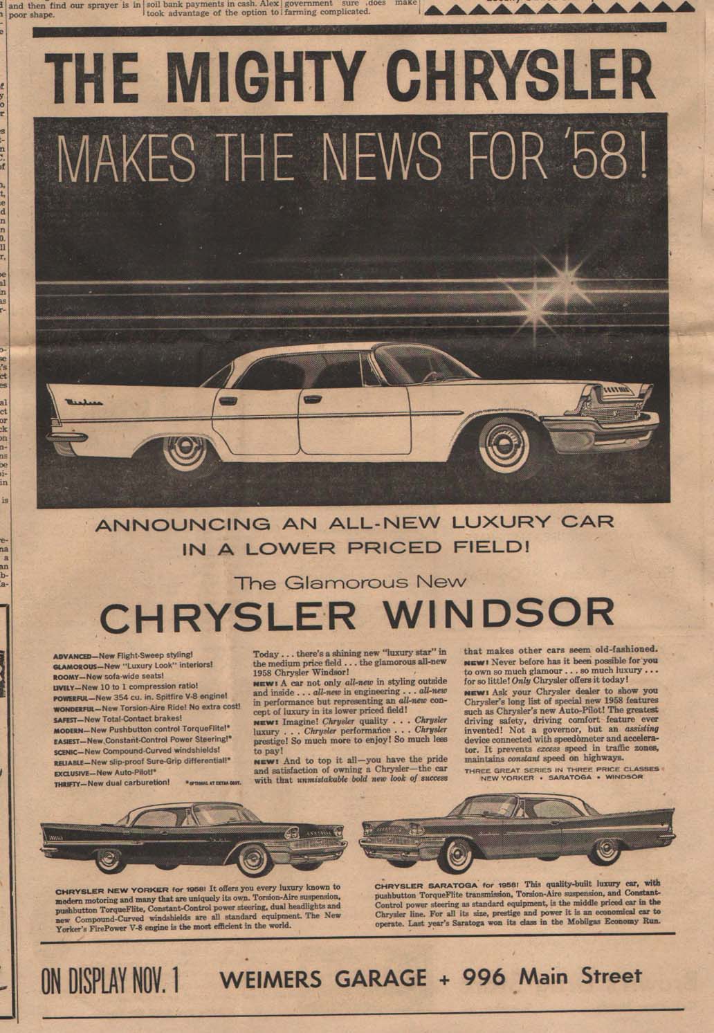 advert for Weimer's Garage for the 1957 line of Dodge trucks