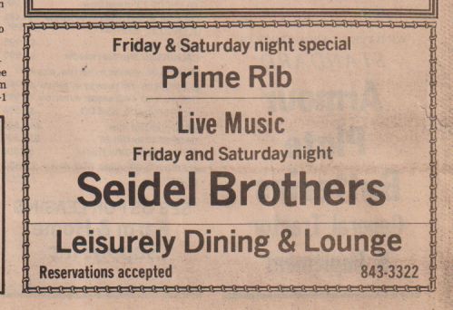 1984 advertisement for the Leisurely Dining & Lounge in Pomeroy