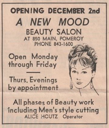 Advertisement from the EW, November of 1974, announcing the opening of 'A New Mood' beauty salon in the Knettle Bank Building