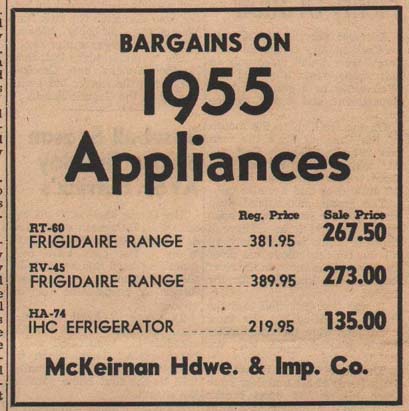 McKeirnan's Hardware advert for 1956