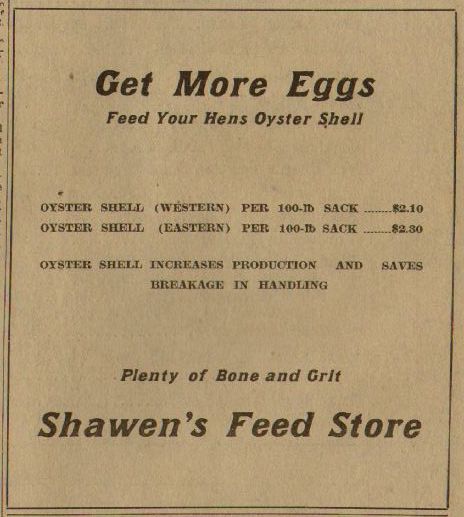  ad from Shawen's Feed, Pomeroy WA, 1922