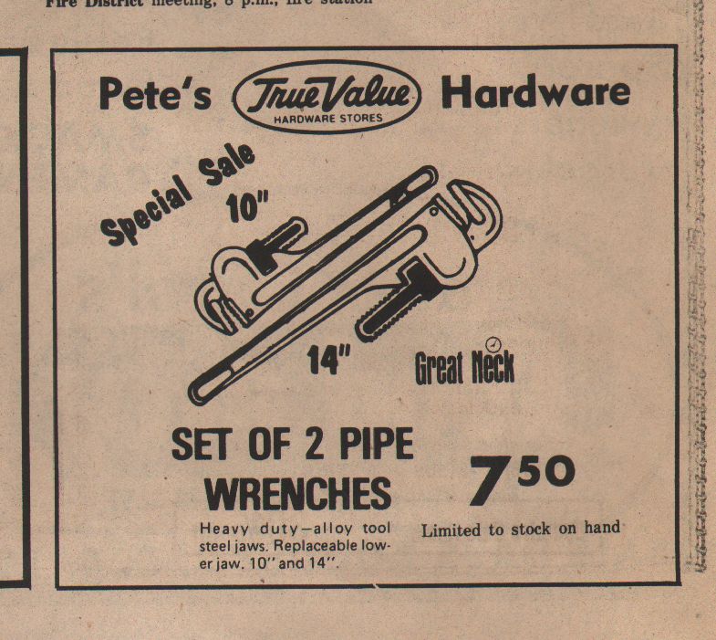  ad from Pete's Hardware, Pomeroy WA, 1979