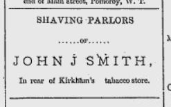 John J Smith, barber, Pomeroy WA, advertisement, 1882