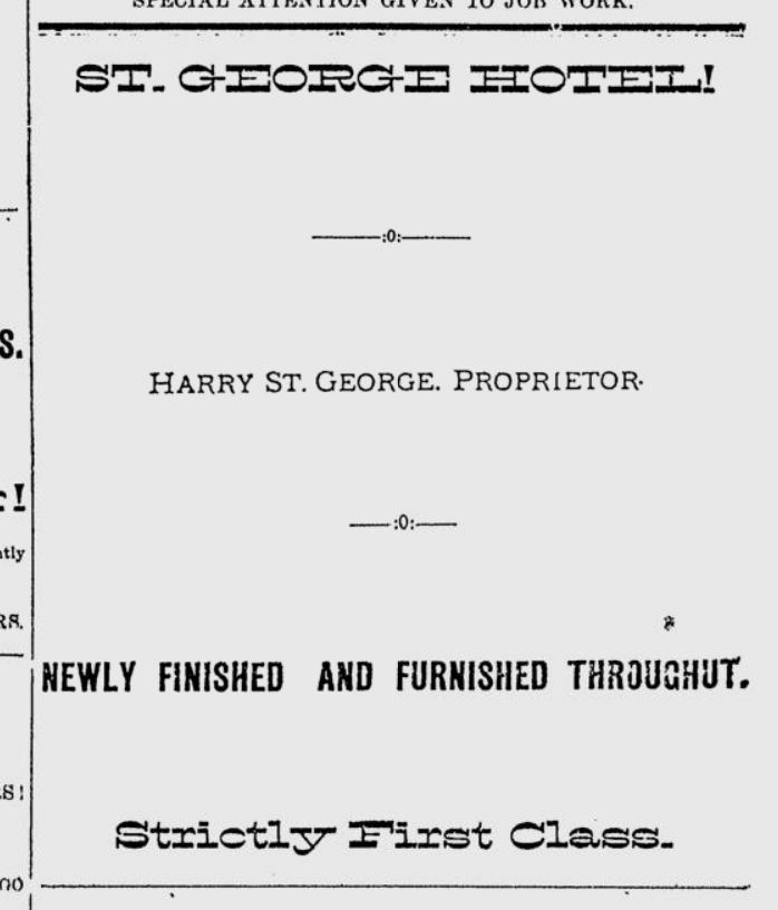 St. George Hotel, Pomeroy WA, advertisement, 1882