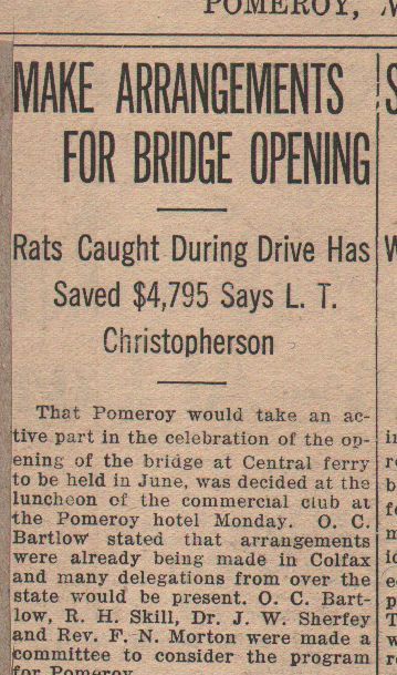 Art for article on Central ferry bridge, Pomeroy, 1924